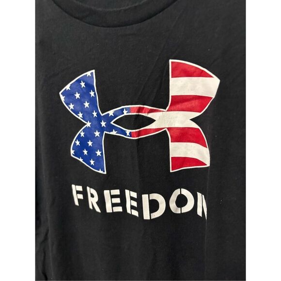 Under Armour Women M Loose Black Short Sleeve USA America Freedom Army Shirt Top - Picture 2 of 5